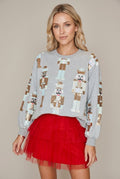 Sweter Damski | Krój Relaxed z Aplikacjami i Dekoltem V - Arkadya Outlet - Sweaters