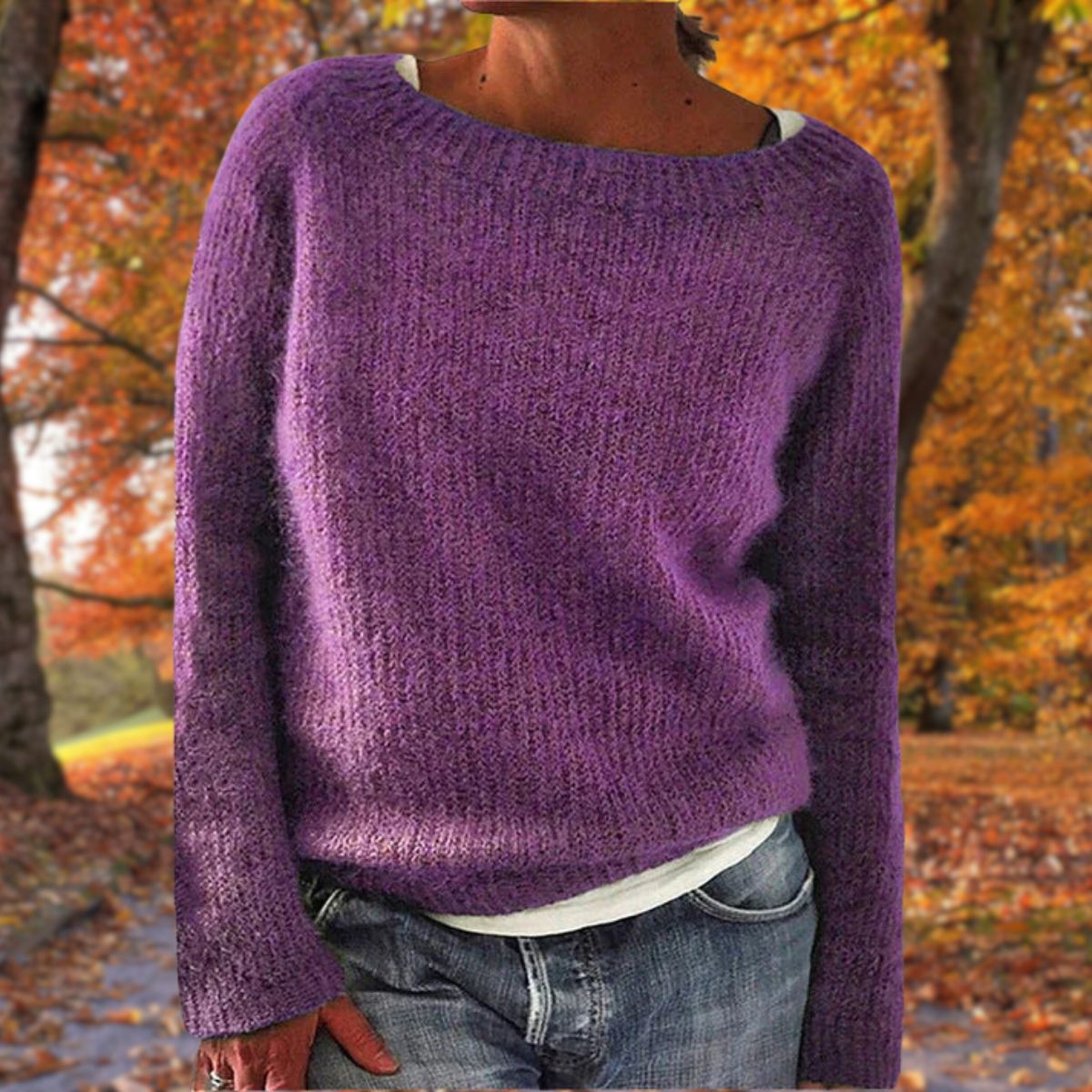 Sweter Damski | Luźny krój z dekoltem łódkowym i długim rękawem - Arkadya Outlet - Sweaters
