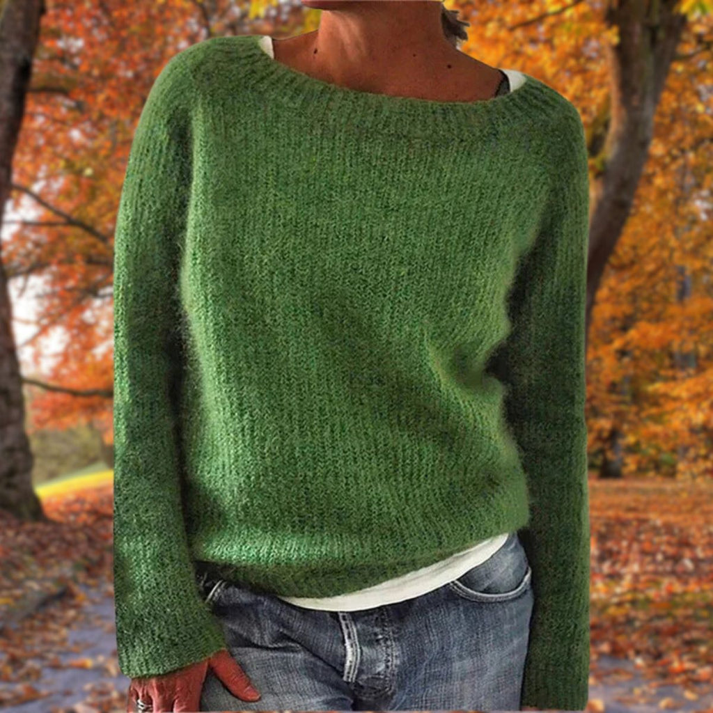 Sweter Damski | Luźny krój z dekoltem łódkowym i długim rękawem - Arkadya Outlet - Sweaters