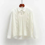 Sweter Damski | Luźny Krój z Dekoltem V i Splotem Warkoczowym - Arkadya Outlet - Sweaters