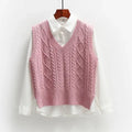 Sweter Damski | Luźny Krój z Dekoltem V i Splotem Warkoczowym - Arkadya Outlet - Sweaters
