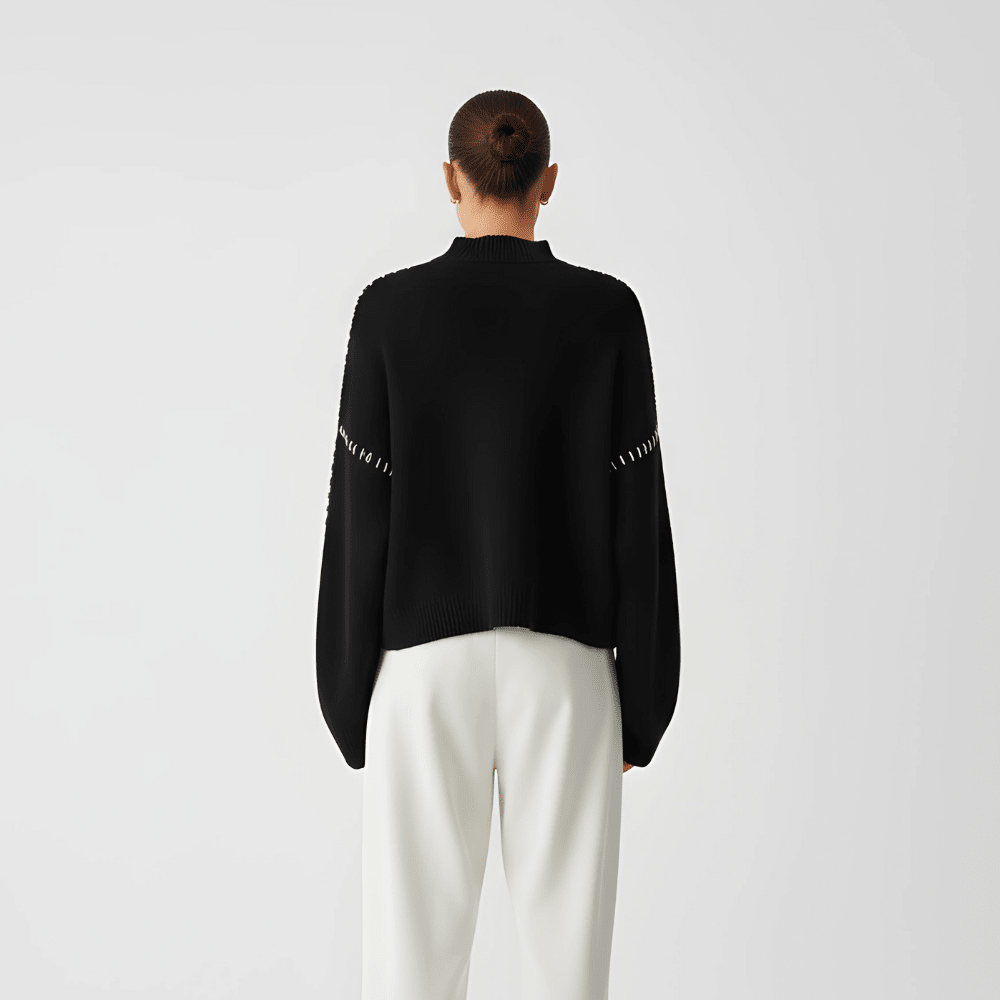 Sweter Damski | Luźny krój z detalem na rękawach - Arkadya Outlet - Sweaters