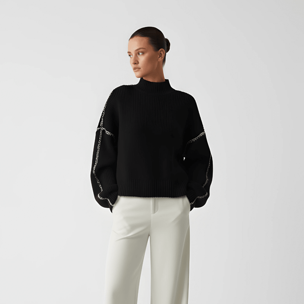 Sweter Damski | Luźny krój z detalem na rękawach - Arkadya Outlet - Sweaters