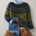 Sweter Damski | Luźny krój z geometrycznym wzorem i żebrowaniem - Arkadya Outlet - Sweaters