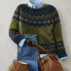 Sweter Damski | Luźny krój z geometrycznym wzorem i żebrowaniem - Arkadya Outlet - Sweaters