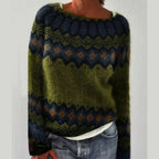 Sweter Damski | Luźny krój z geometrycznym wzorem i żebrowaniem - Arkadya Outlet - Sweaters