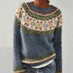 Sweter Damski | Luźny krój z geometrycznym wzorem i żebrowaniem - Arkadya Outlet - Sweaters