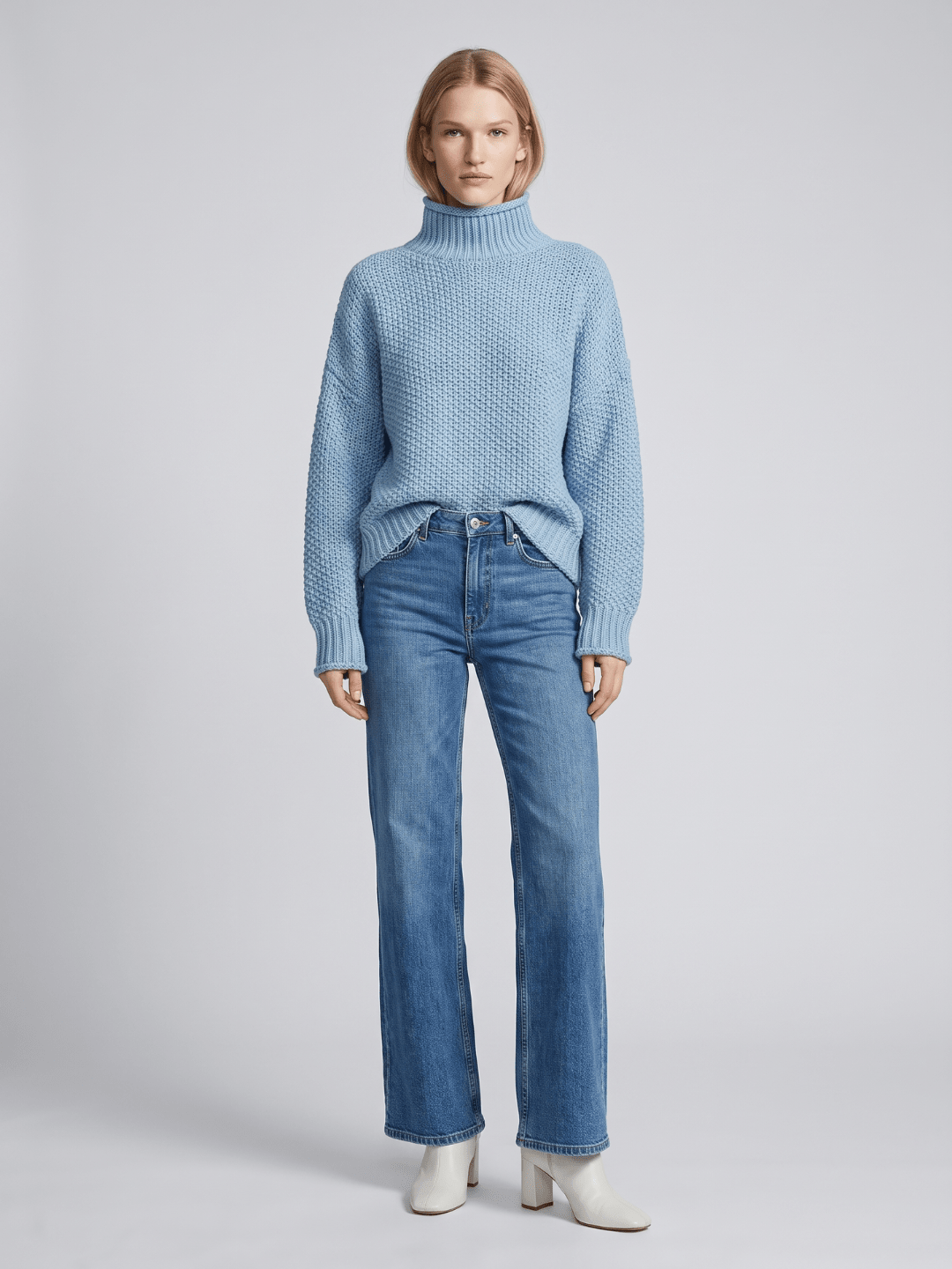Sweter Damski | Luźny krój z golfem i fakturą waflową - Arkadya Outlet - Sweaters