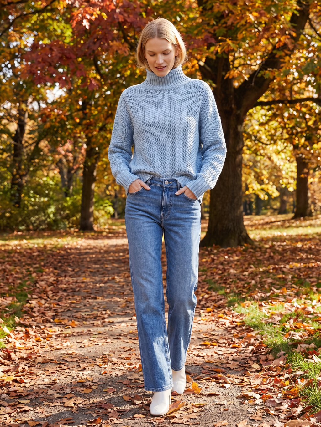Sweter Damski | Luźny krój z golfem i fakturą waflową - Arkadya Outlet - Sweaters