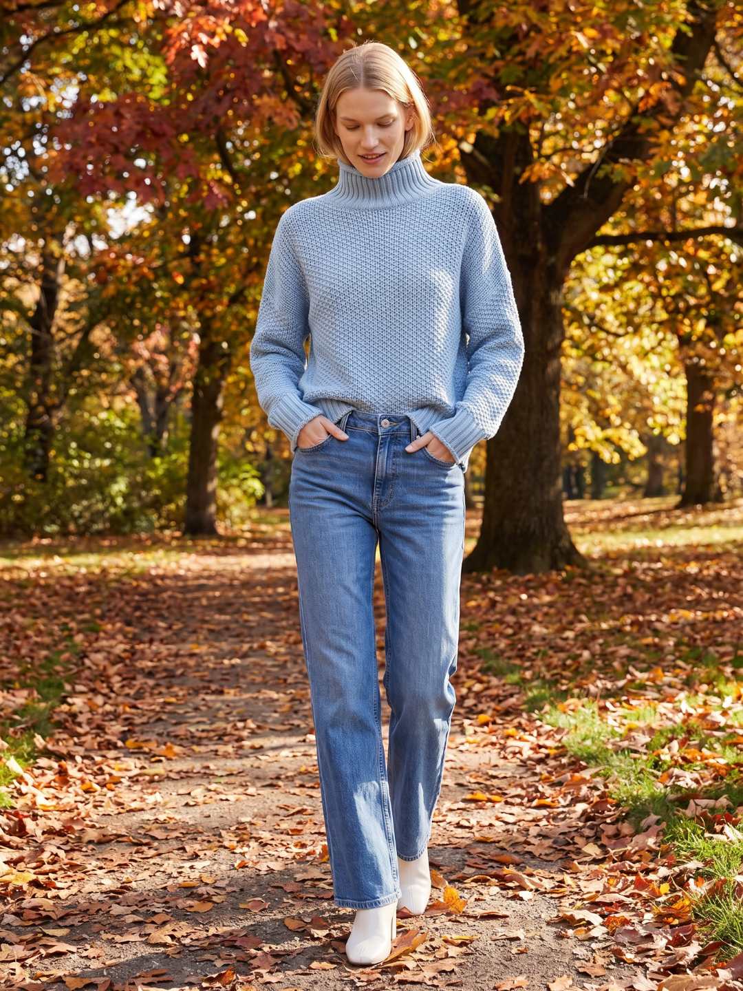 Sweter Damski | Luźny krój z golfem i fakturą waflową - Arkadya Outlet - Sweaters