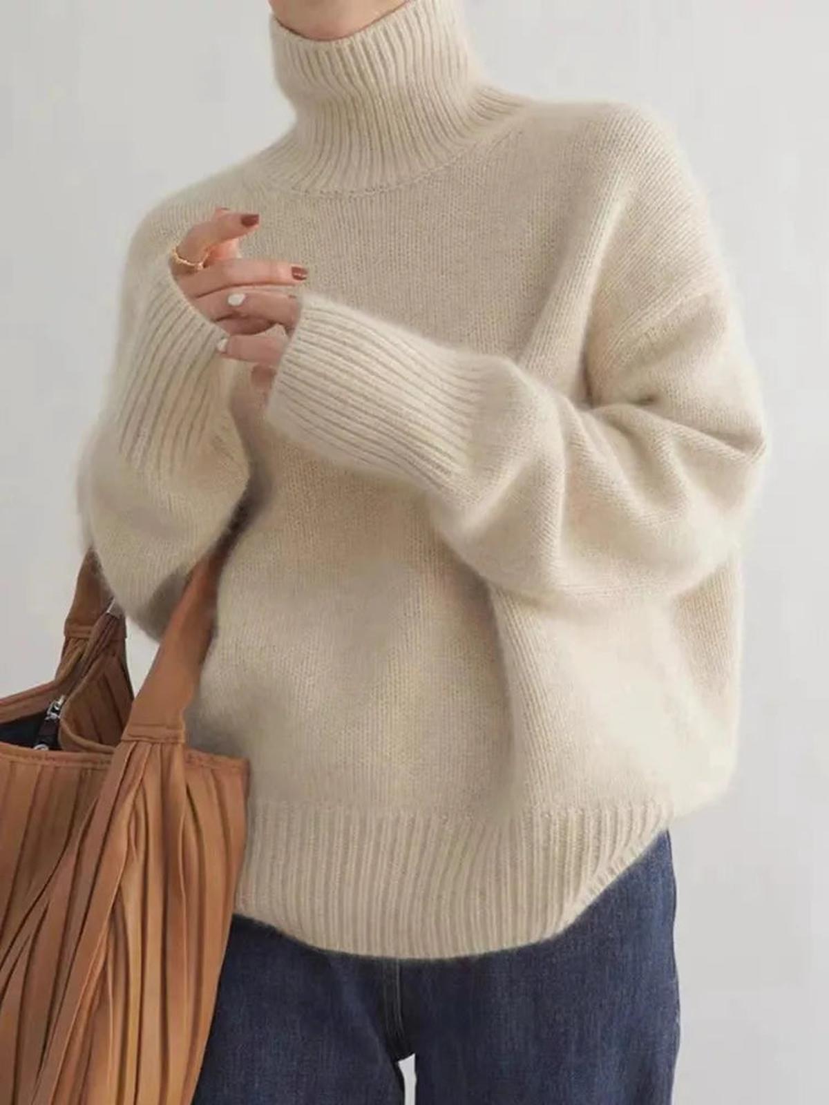 Sweter Damski | Luźny krój z golfem i ściągaczami na mankietach - Arkadya Outlet - Sweaters