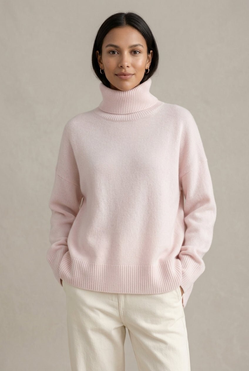 Sweter Damski | Luźny krój z golfem i żebrowanymi wykończeniami - Arkadya Outlet - Sweaters