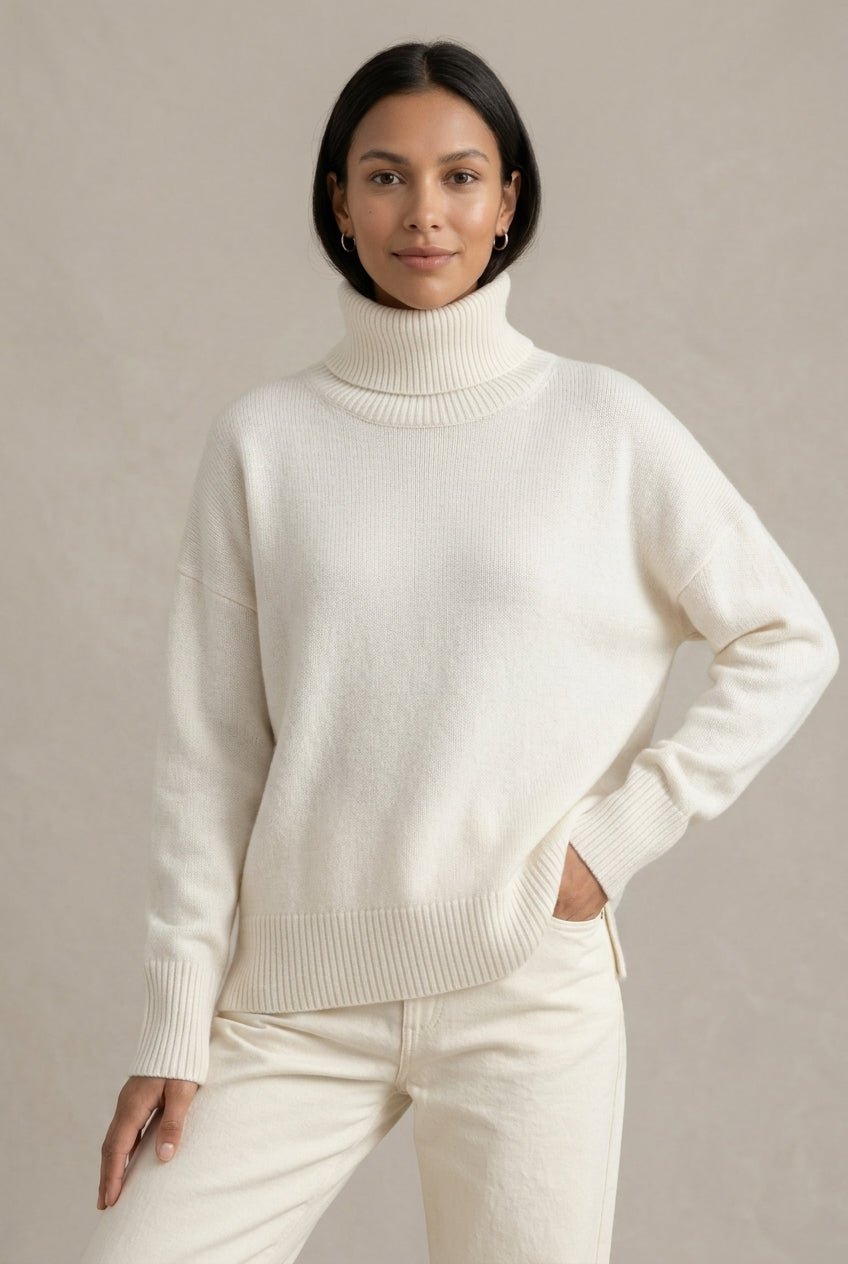 Sweter Damski | Luźny krój z golfem i żebrowanymi wykończeniami - Arkadya Outlet - Sweaters