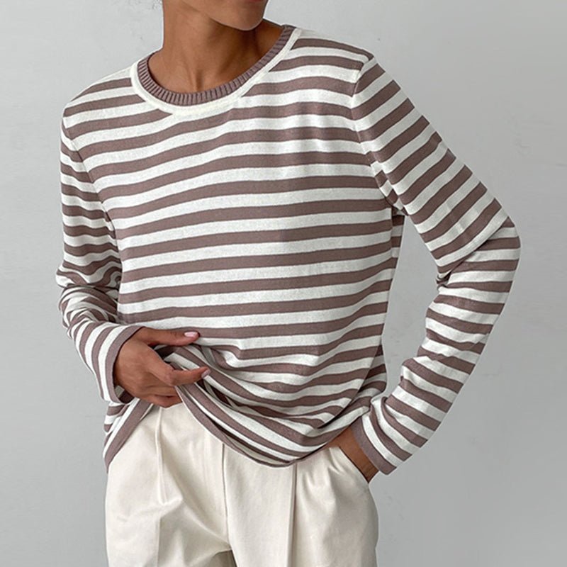Sweter Damski | Luźny krój z poziomymi paskami i ściągaczami - Arkadya Outlet - Sweaters