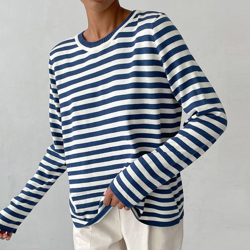 Sweter Damski | Luźny krój z poziomymi paskami i ściągaczami - Arkadya Outlet - Sweaters