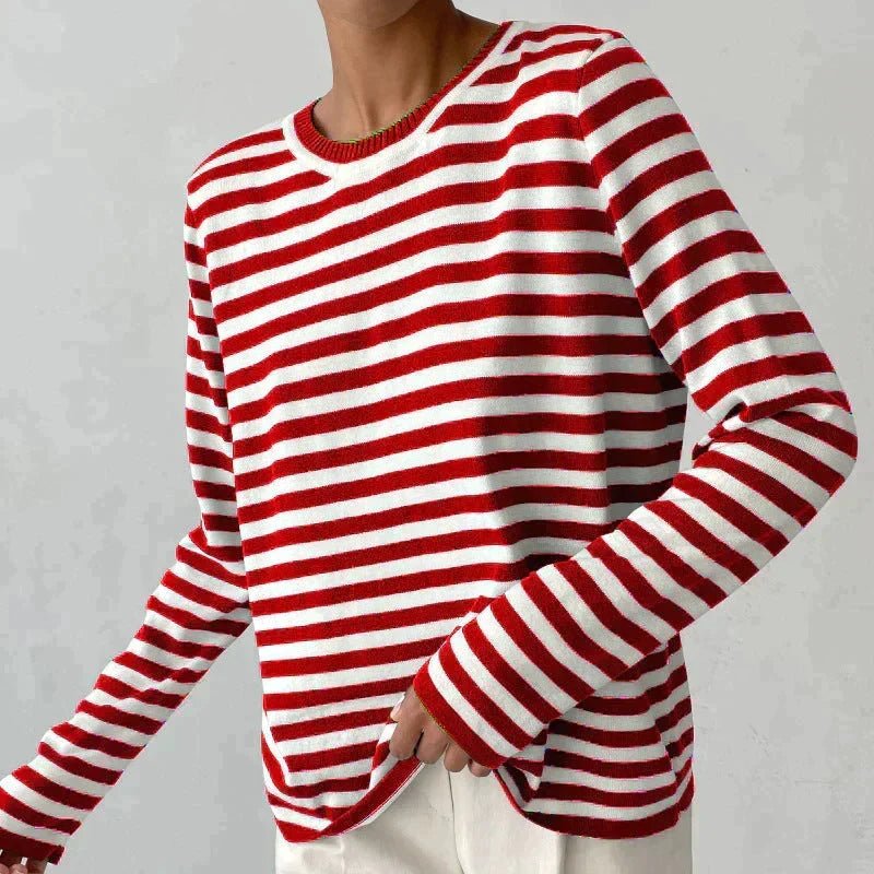 Sweter Damski | Luźny krój z poziomymi paskami i ściągaczami - Arkadya Outlet - Sweaters