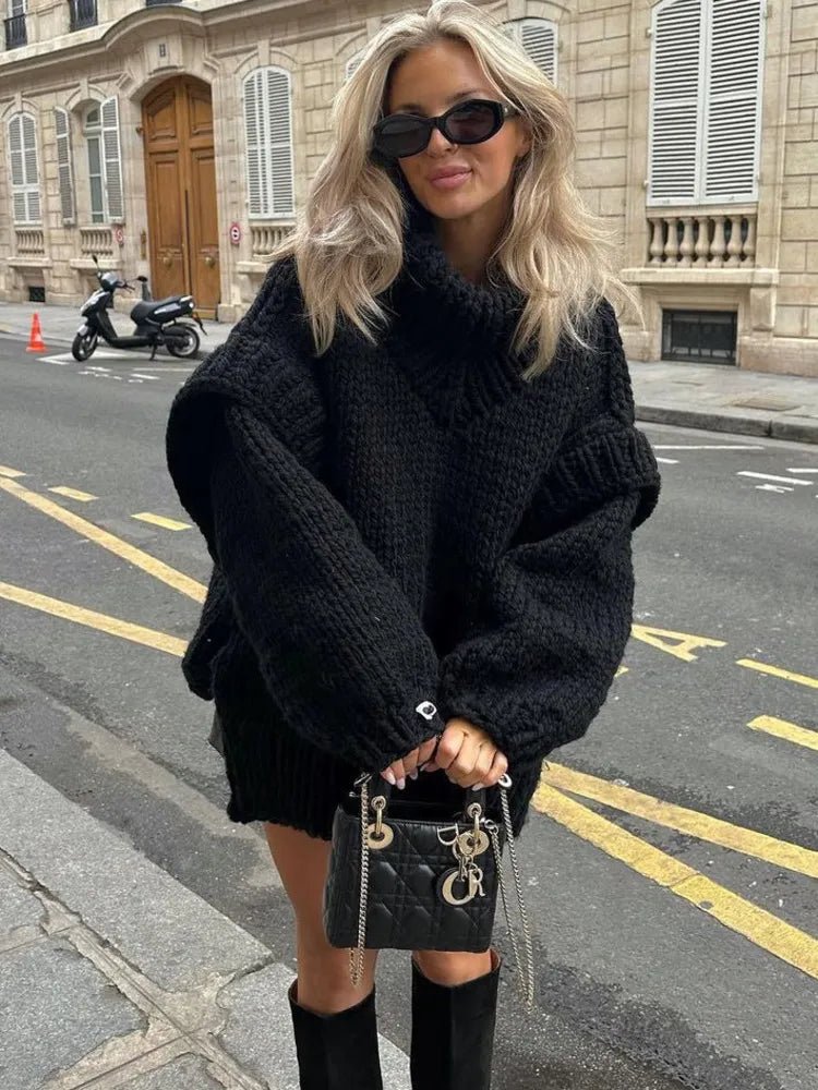 Sweter Damski | Luźny Krój z Szerokim Dzianinowym Kołnierzem - Arkadya Outlet - Sweaters