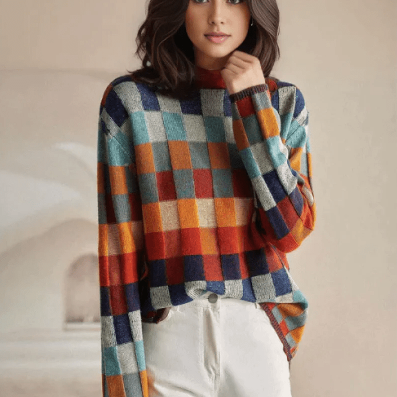Sweter Damski | Luźny krój z wysokim kołnierzem i żebrowanymi - Arkadya Outlet - Sweaters