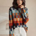 Sweter Damski | Luźny krój z wysokim kołnierzem i żebrowanymi - Arkadya Outlet - Sweaters