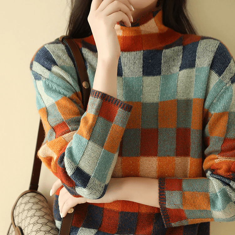 Sweter Damski | Luźny krój z wysokim kołnierzem i żebrowanymi - Arkadya Outlet - Sweaters