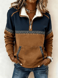 Sweter Damski | Luźny krój z zamkiem ćwierć i kieszenią kangurową - Arkadya Outlet - Sweaters