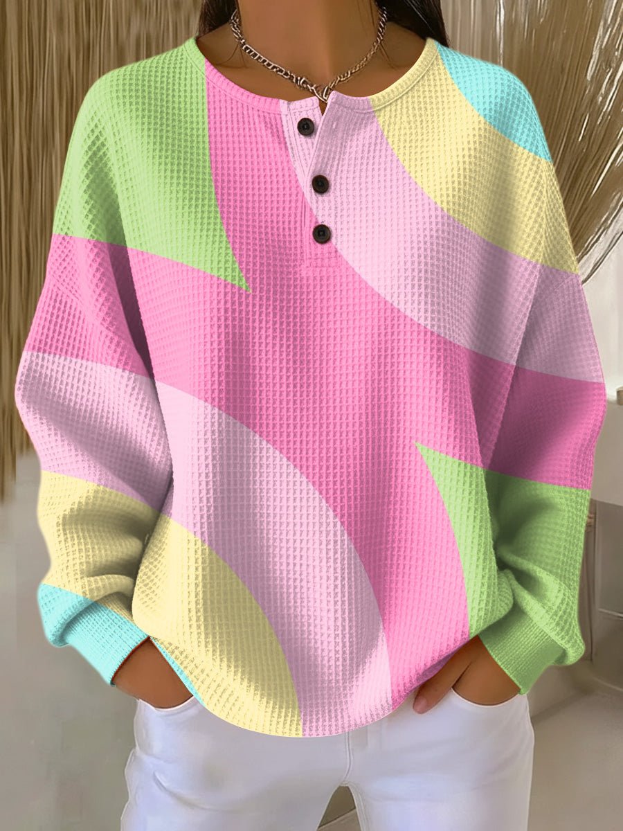 Sweter Damski | Oversize z dekoltem okrągłym i plisą na guziki - Arkadya Outlet - Sweaters