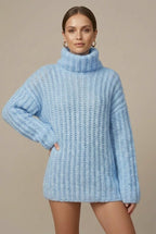 Sweter Damski | Oversize z Golfem i Balonowymi Rękawami - Arkadya Outlet - Sweaters