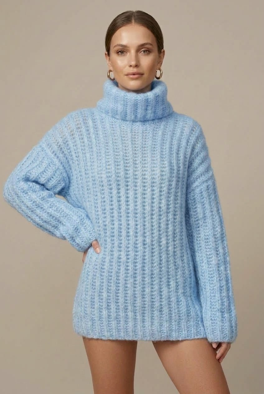 Sweter Damski | Oversize z Golfem i Balonowymi Rękawami - Arkadya Outlet - Sweaters