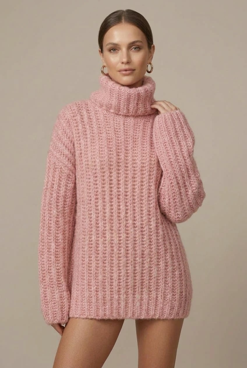 Sweter Damski | Oversize z Golfem i Balonowymi Rękawami - Arkadya Outlet - Sweaters