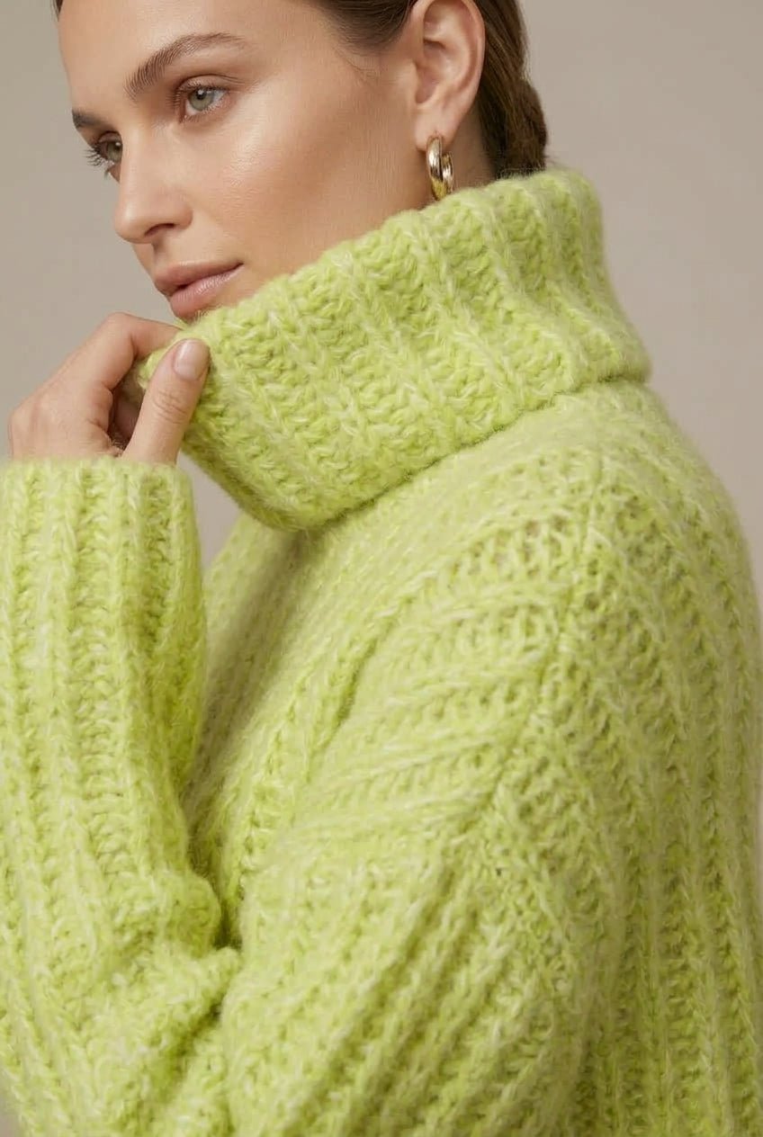 Sweter Damski | Oversize z Golfem i Balonowymi Rękawami - Arkadya Outlet - Sweaters