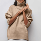 Sweter Damski | Oversize z Golfem i Prążkowanymi Mankietami - Arkadya Outlet - Sweaters