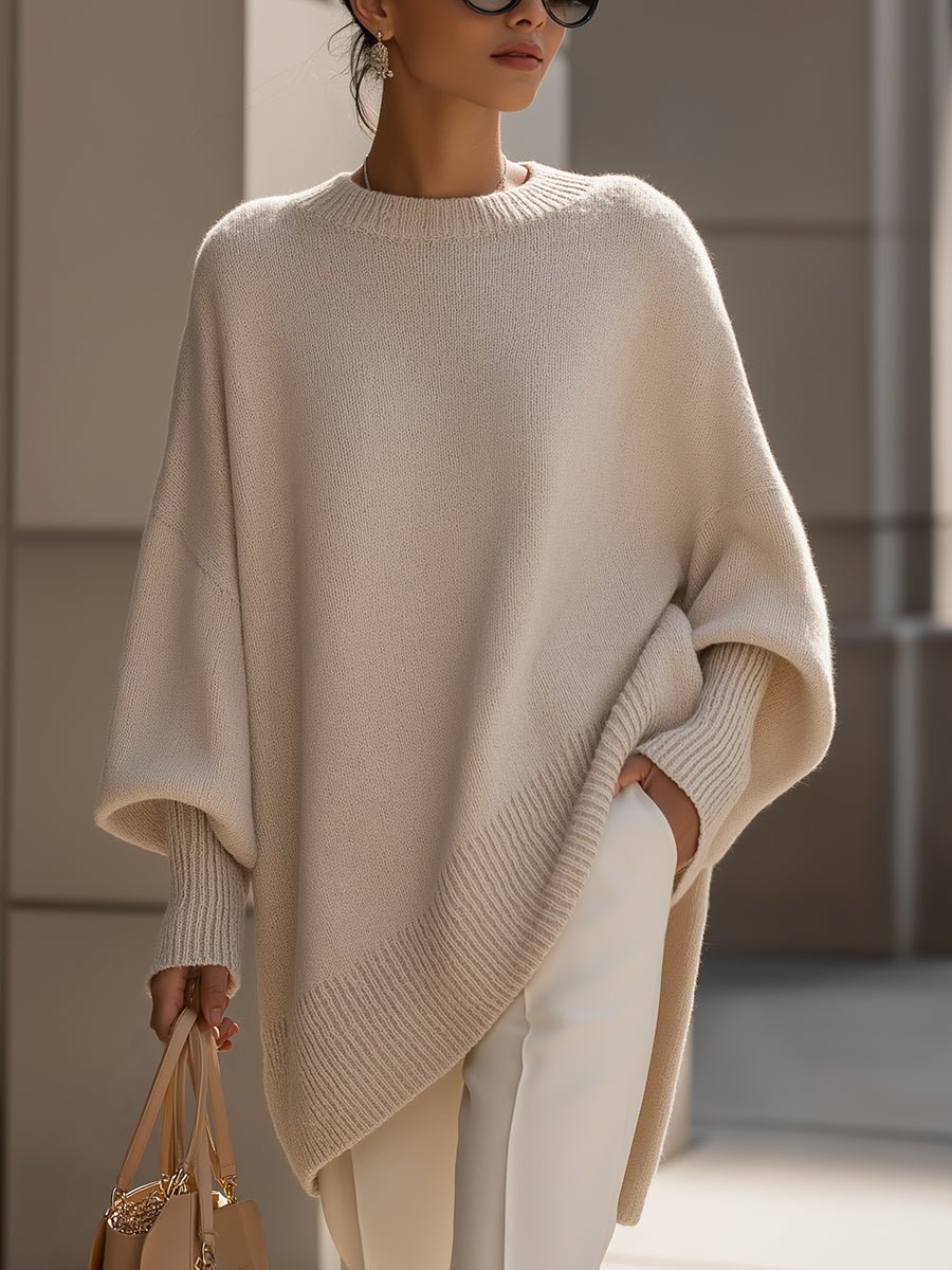 Sweter Damski | Oversize z Rękawami Balonowymi i Prążkowanymi - Arkadya Outlet - Sweaters