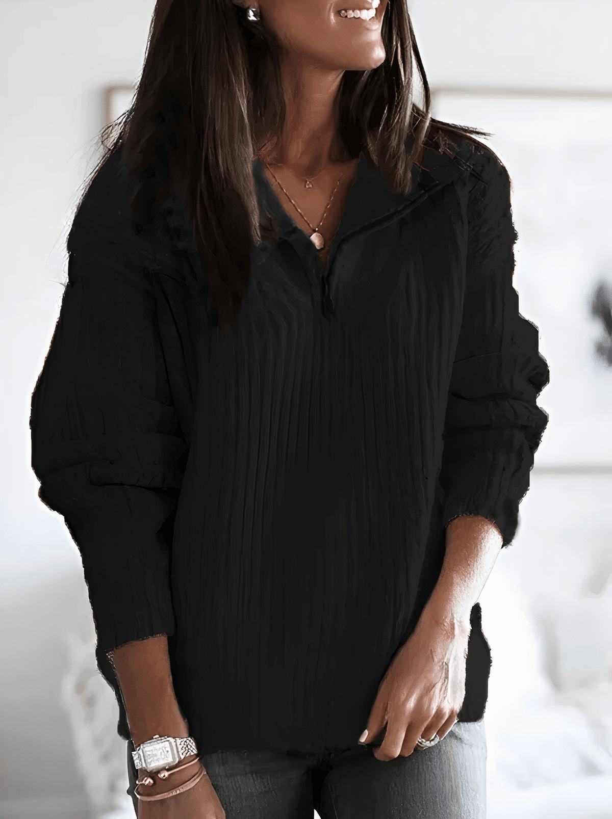 Sweter Damski | Oversized z zamkiem quarter-zip i warkoczowym wzorem - Arkadya Outlet - Sweaters