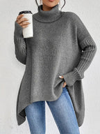 Sweter Damski | Oversizowy Krój z Golfem i Asymetrycznym Dołem - Arkadya Outlet - Sweaters