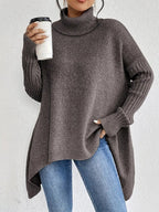 Sweter Damski | Oversizowy Krój z Golfem i Asymetrycznym Dołem - Arkadya Outlet - Sweaters