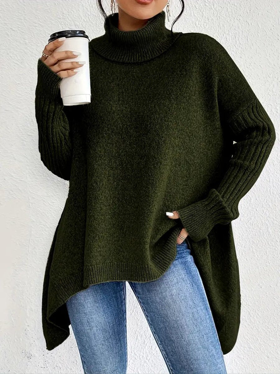 Sweter Damski | Oversizowy Krój z Golfem i Asymetrycznym Dołem - Arkadya Outlet - Sweaters