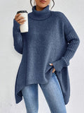 Sweter Damski | Oversizowy Krój z Golfem i Asymetrycznym Dołem - Arkadya Outlet - Sweaters