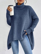 Sweter Damski | Oversizowy Krój z Golfem i Asymetrycznym Dołem - Arkadya Outlet - Sweaters
