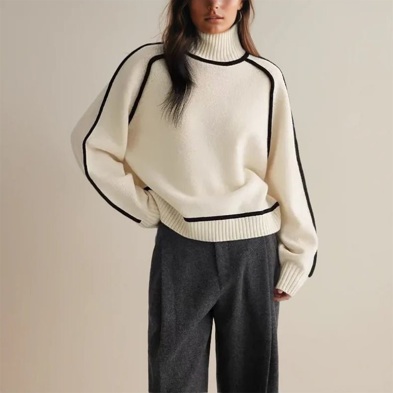 Sweter Damski | Prążkowany Golf z Długim Rękawem - Arkadya Outlet - Sweaters