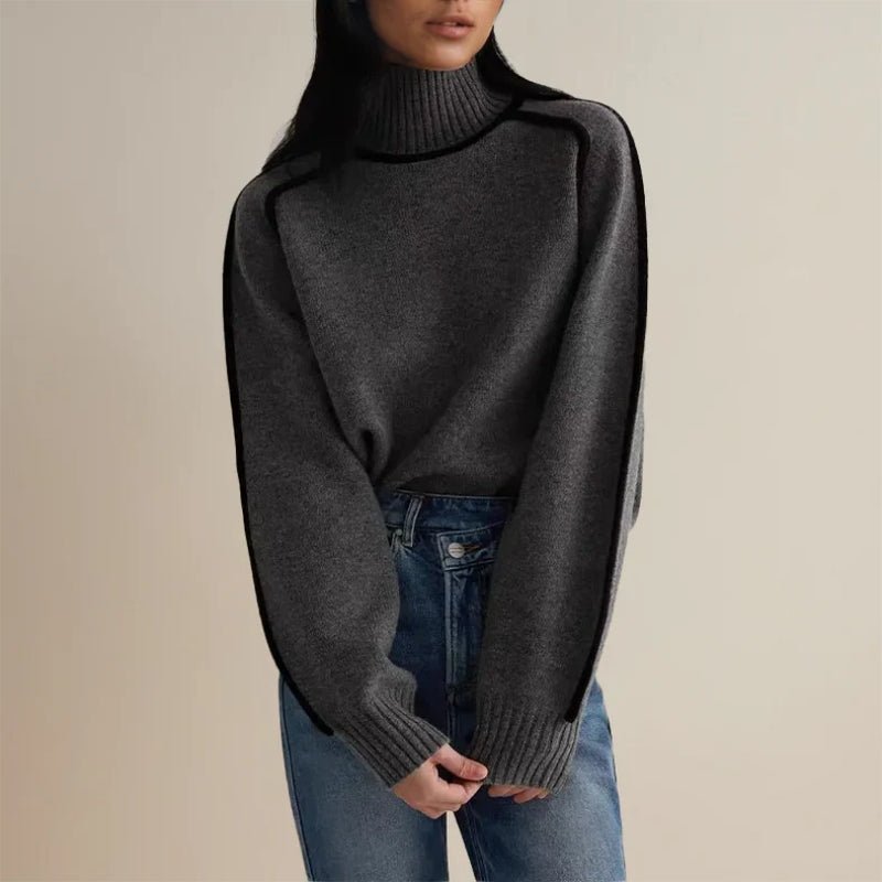 Sweter Damski | Prążkowany Golf z Długim Rękawem - Arkadya Outlet - Sweaters