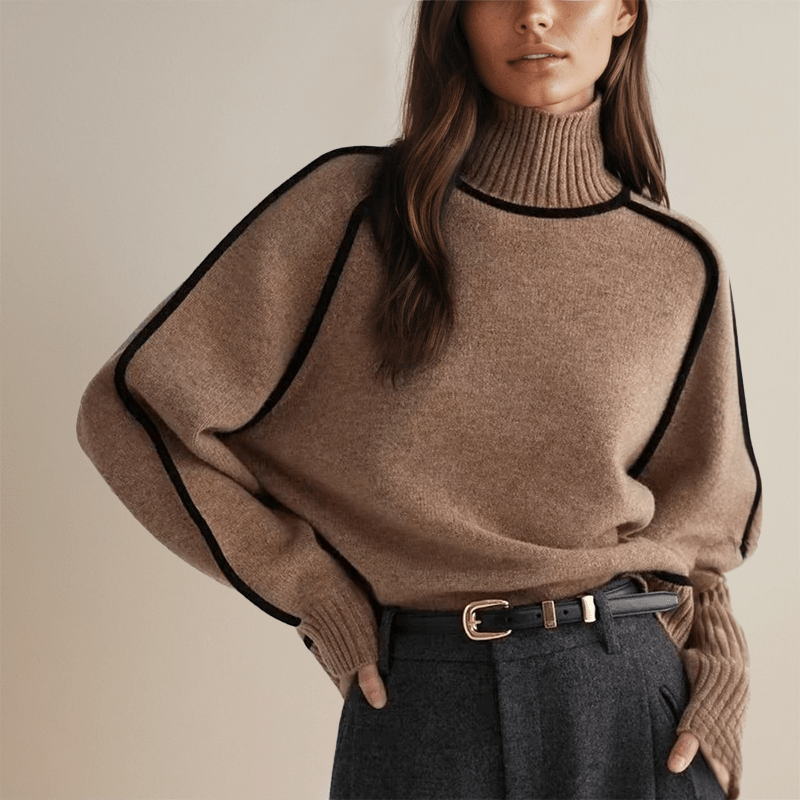 Sweter Damski | Prążkowany Golf z Długim Rękawem - Arkadya Outlet - Sweaters