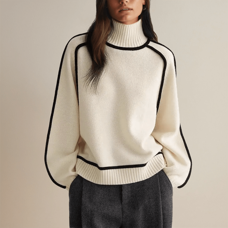 Sweter Damski | Prążkowany Golf z Długim Rękawem - Arkadya Outlet - Sweaters