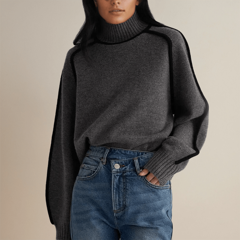 Sweter Damski | Prążkowany Golf z Długim Rękawem - Arkadya Outlet - Sweaters