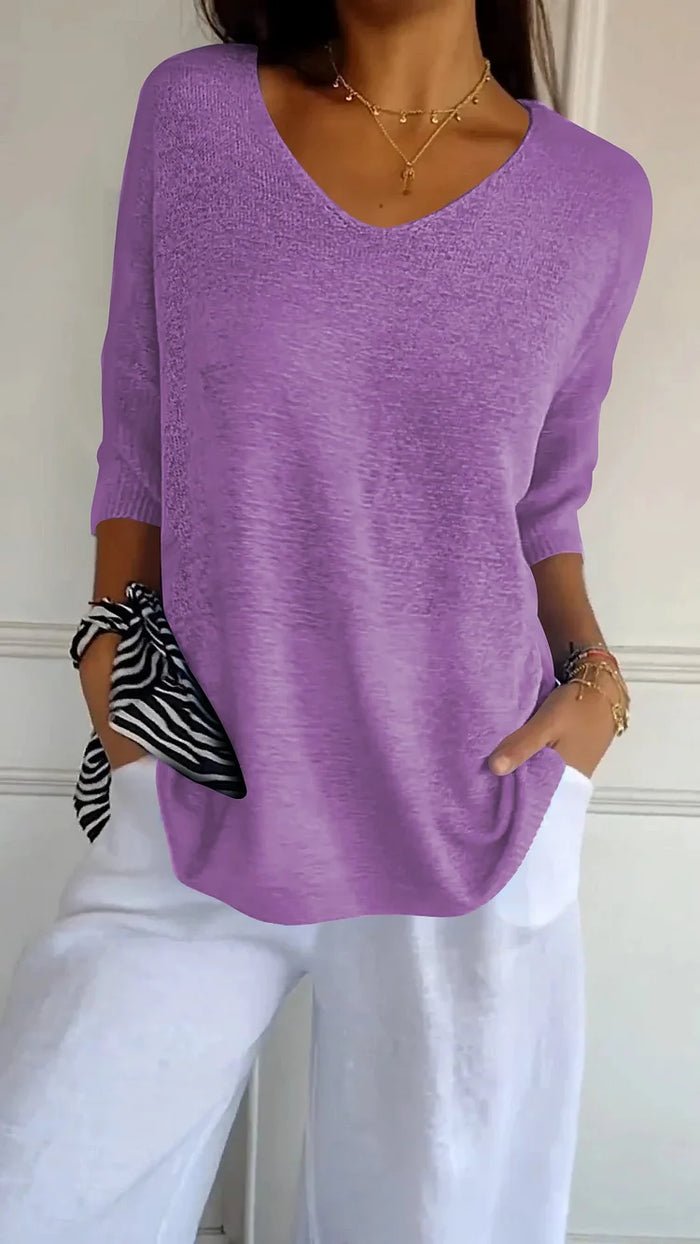 Sweter Damski | Prążkowany krój z dekoltem w serek - Arkadya Outlet - Sweaters