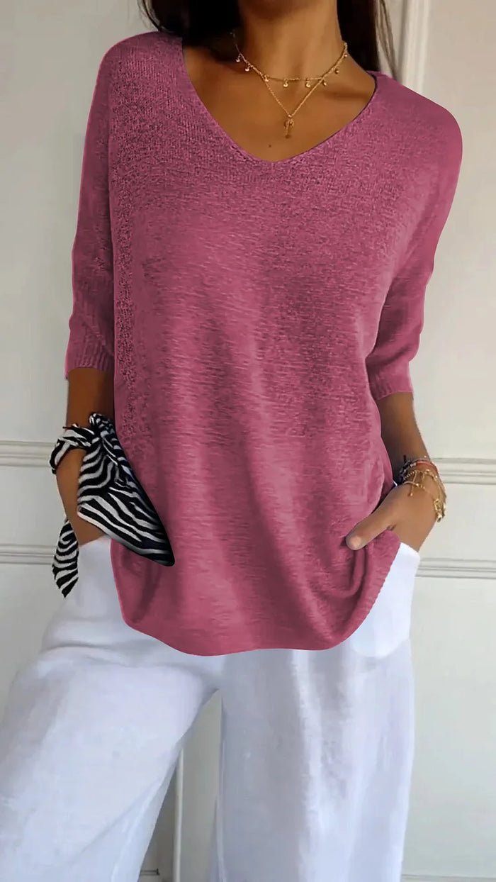 Sweter Damski | Prążkowany krój z dekoltem w serek - Arkadya Outlet - Sweaters