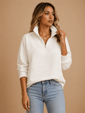 Sweter Damski | Prążkowany z zamkiem ćwierćdługości i golfem - Arkadya Outlet - Sweaters