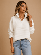 Sweter Damski | Prążkowany z zamkiem ćwierćdługości i golfem - Arkadya Outlet - Sweaters
