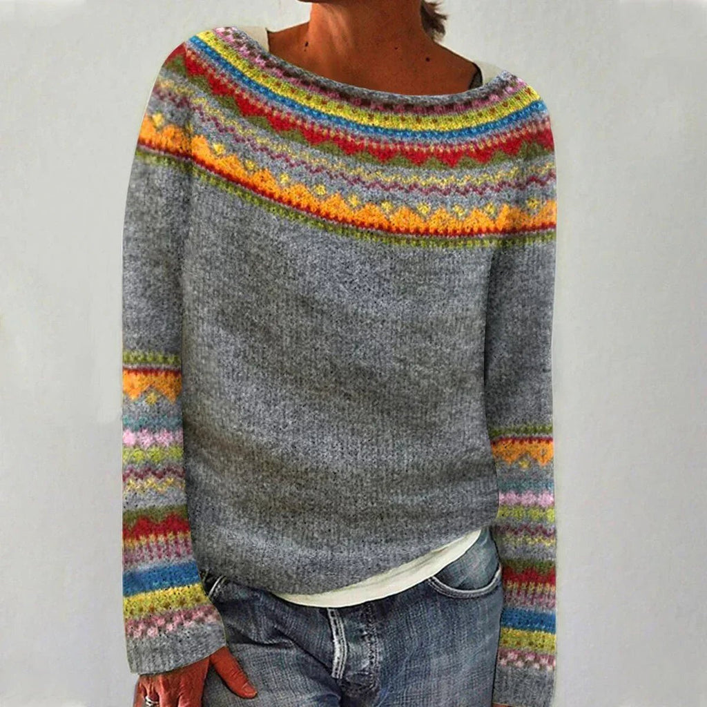 Sweter Damski | Wzór Nordycki i Krój Relaxed Fit - Arkadya Outlet - Sweaters