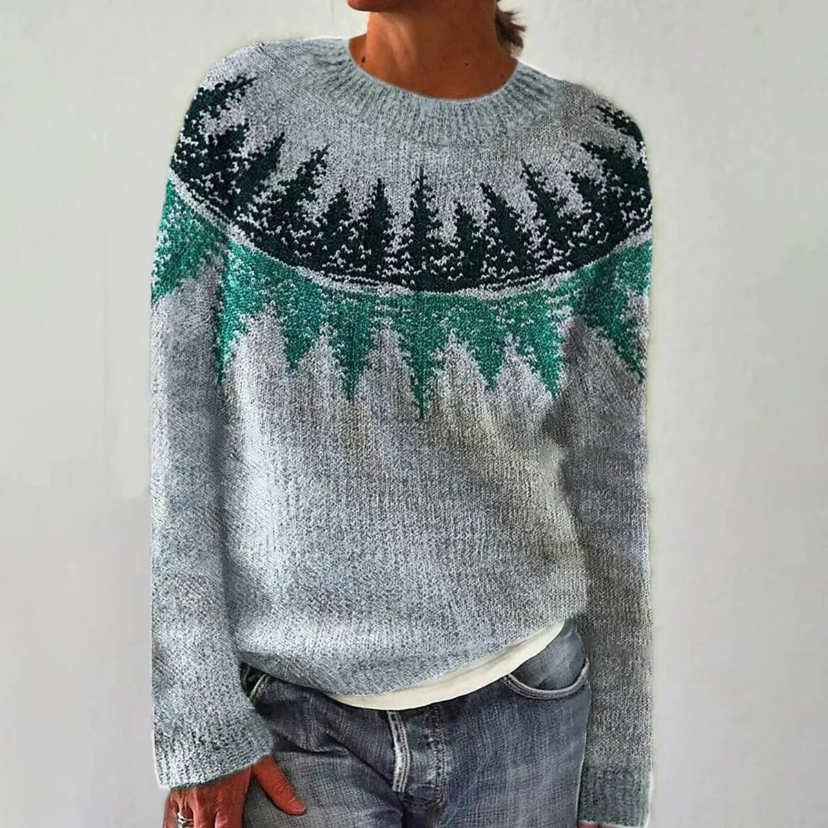 Sweter Damski | Wzór Nordycki i Krój Relaxed Fit - Arkadya Outlet - Sweaters
