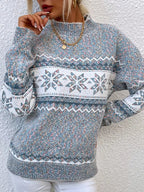Sweter Damski | Wzór żakardowy z luźnym krojem i ściągaczami - Arkadya Outlet - Sweaters